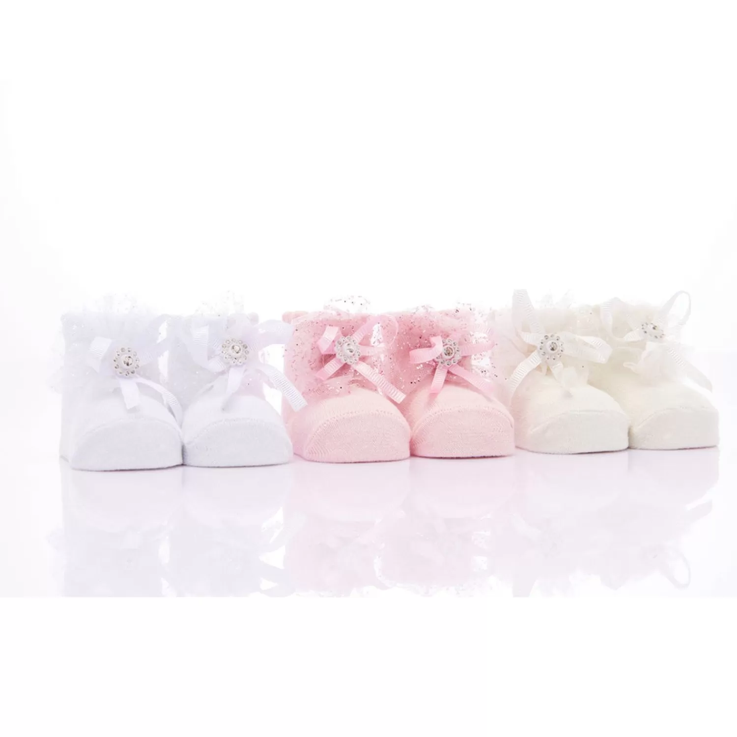 Baby^BANBLU 3Pc Gem Ribbon Bow Cottons Socks Set Pink