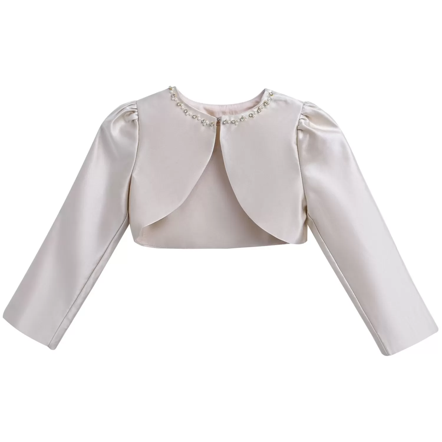 Accessories^Tulleen Champagne Cropped Satin Cardigan Gold