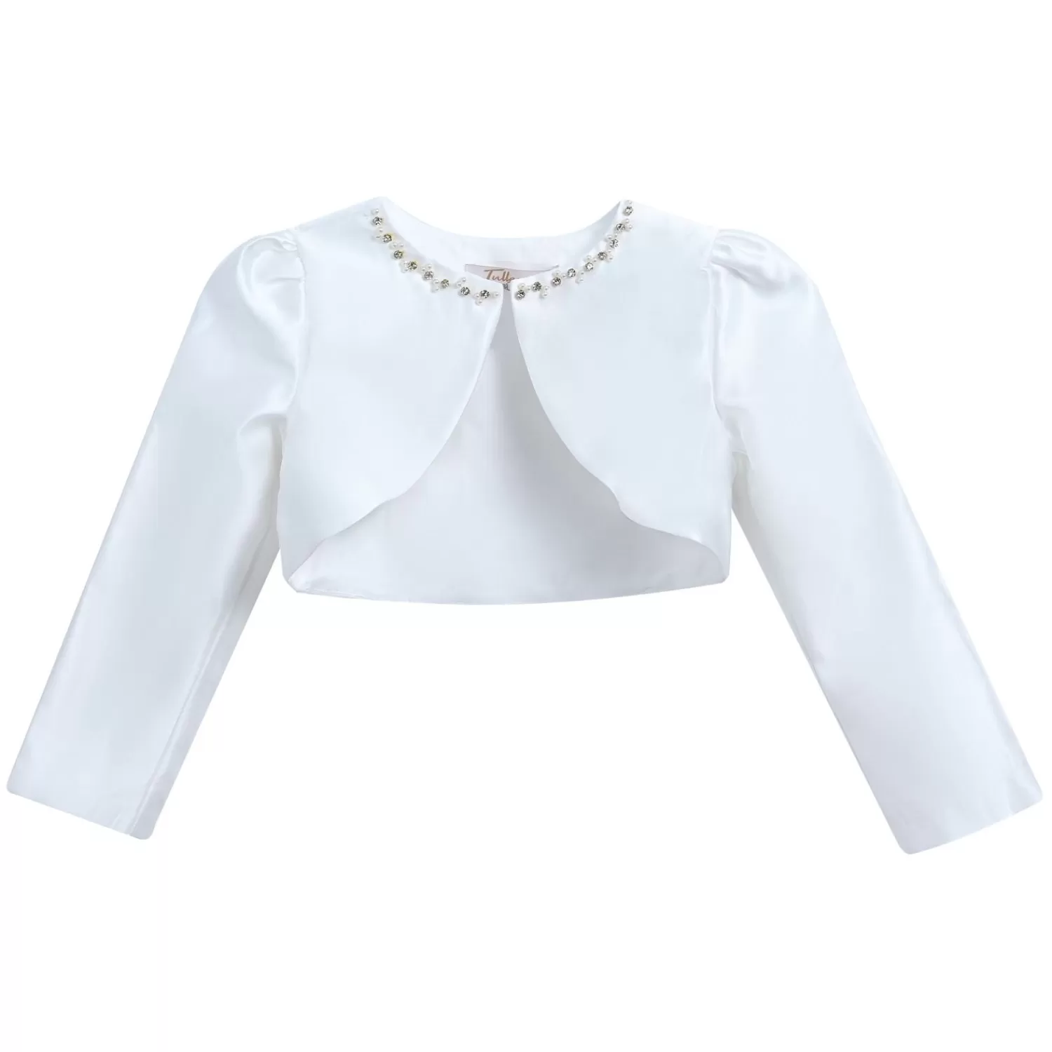 Baby^Tulleen Cropped Satin Cardigan White