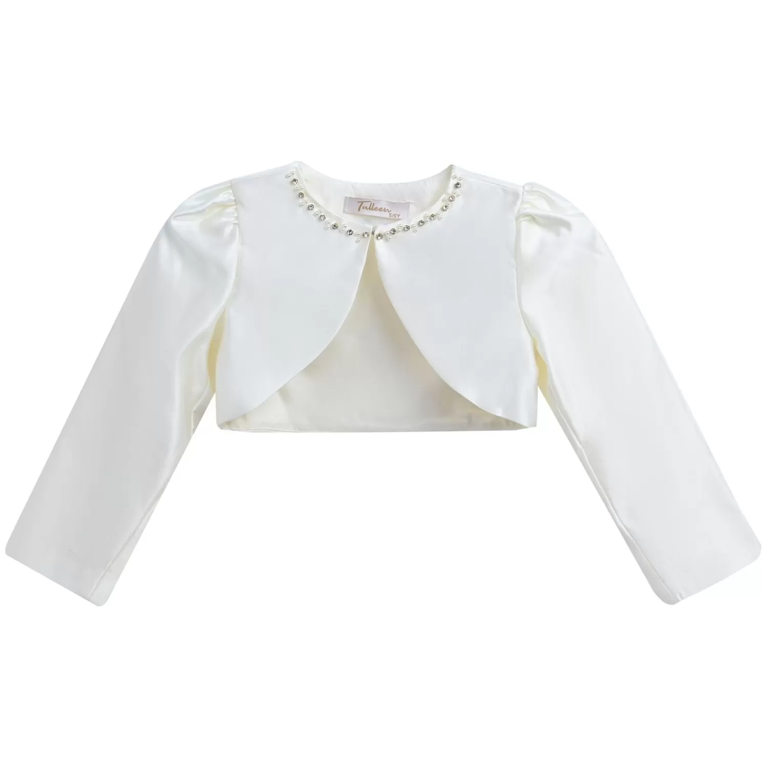 Accessories^Tulleen Cropped Satin Cardigan Cream