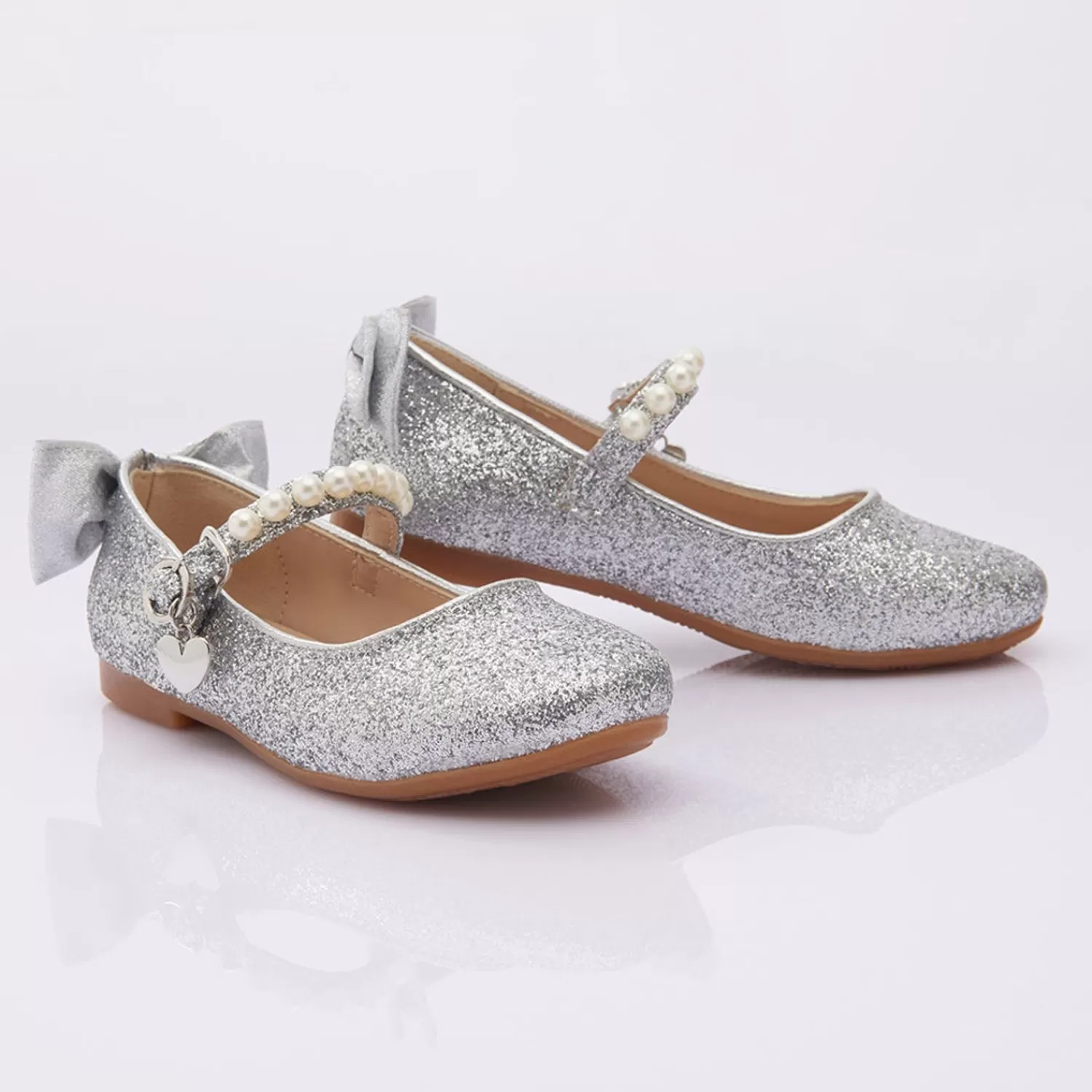 Shoes^Perla Glitter Bow Flats Silver