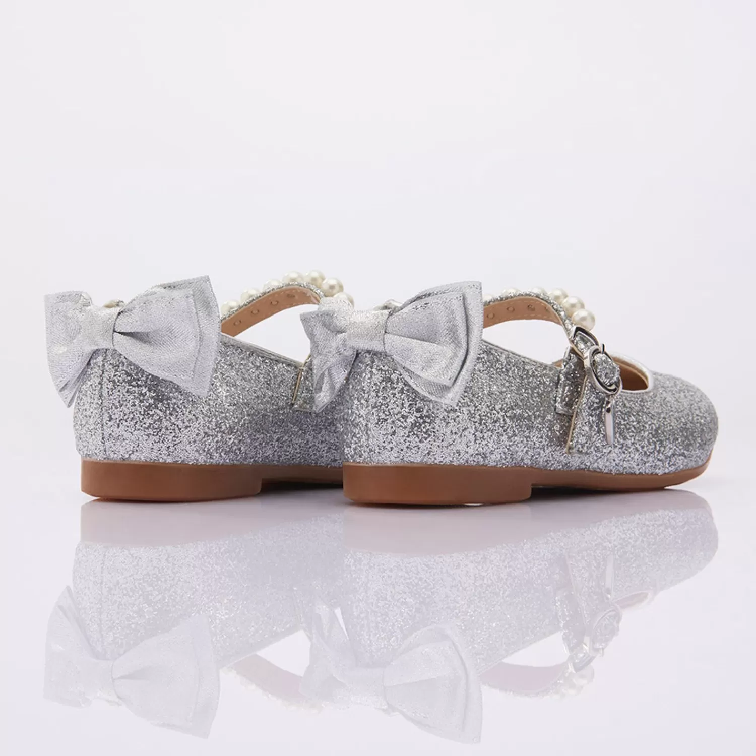 Shoes^Perla Glitter Bow Flats Silver