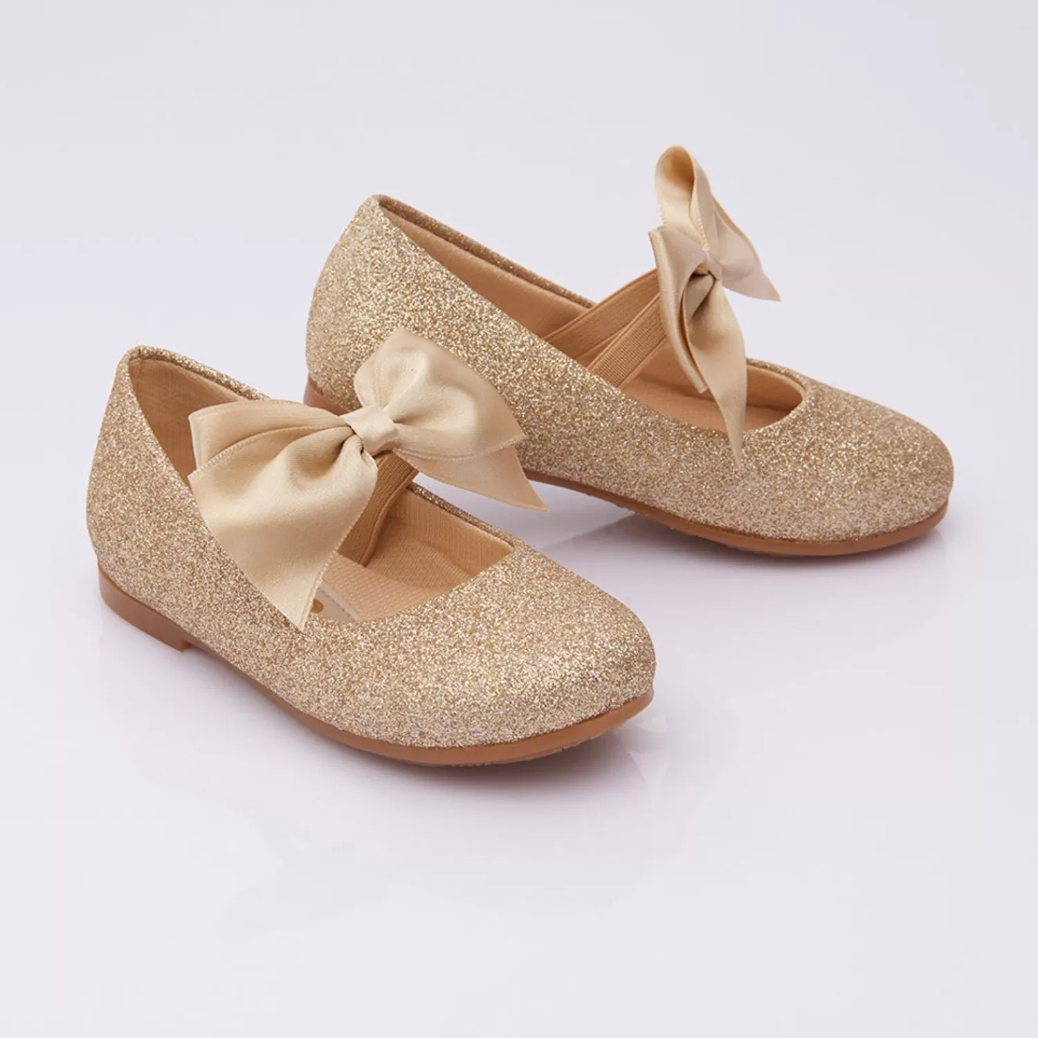 Shoes^Perla Glitter Elastic Bow Flats Gold