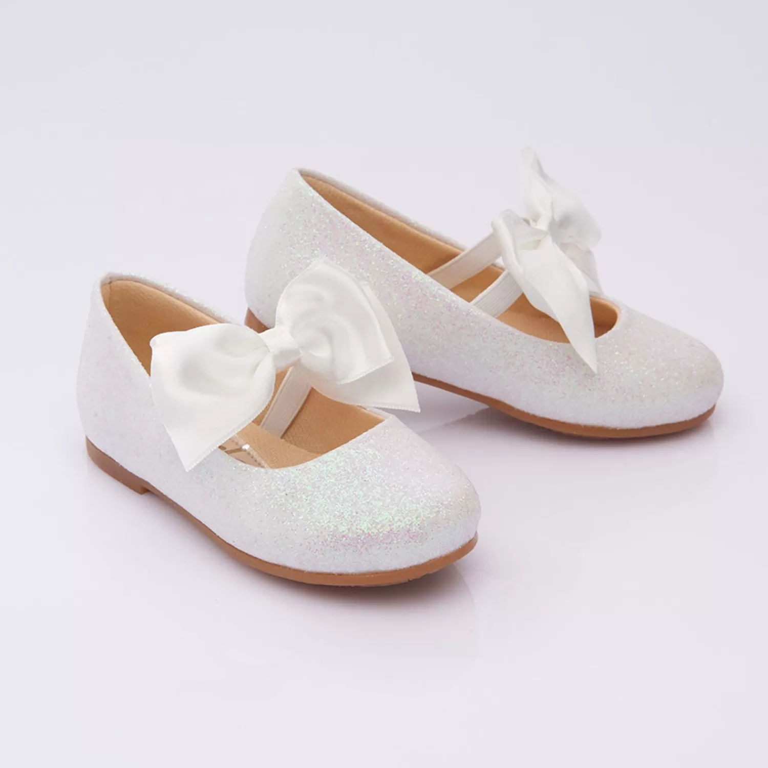 Shoes^Perla Glitter Elastic Bow Flats White