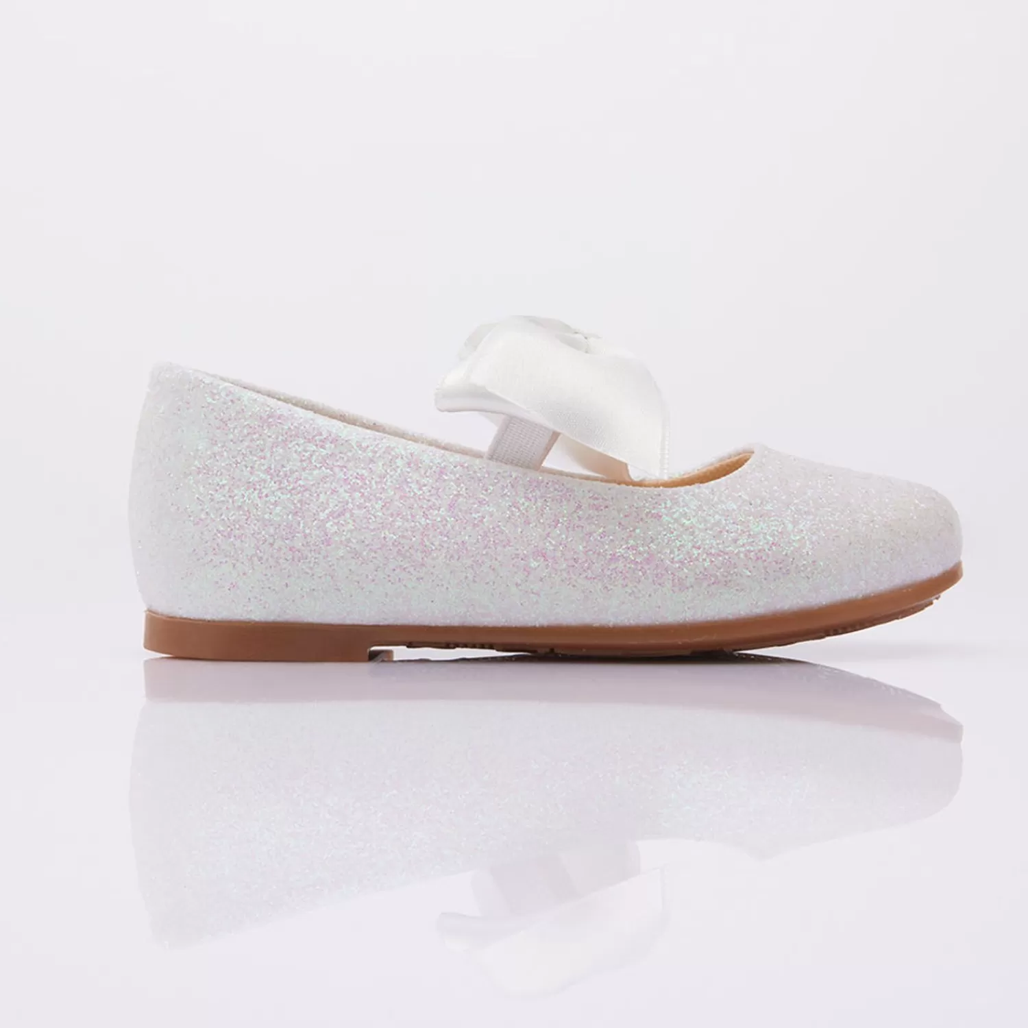 Shoes^Perla Glitter Elastic Bow Flats White