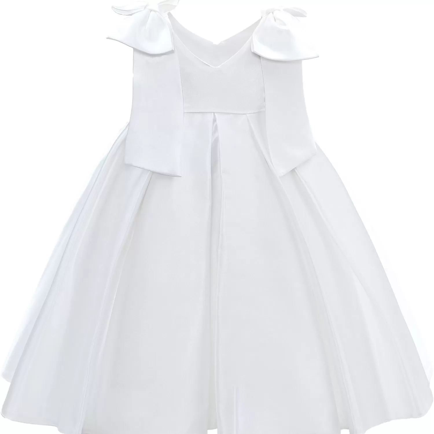 Baby^Tulleen Ivory Palermo Satin Bow Pleated Dress White