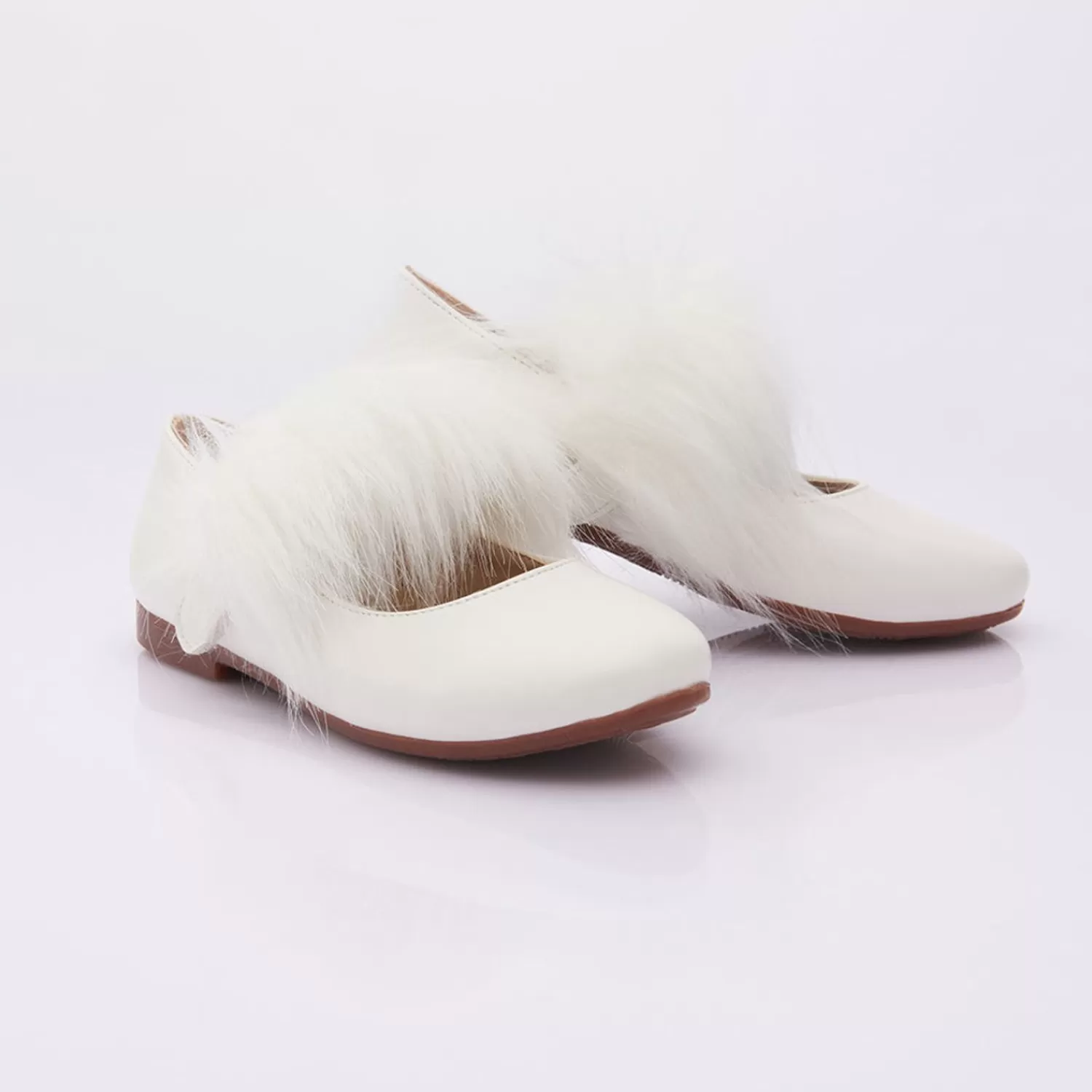 Shoes^Perla Matte Fur Strap Flats White