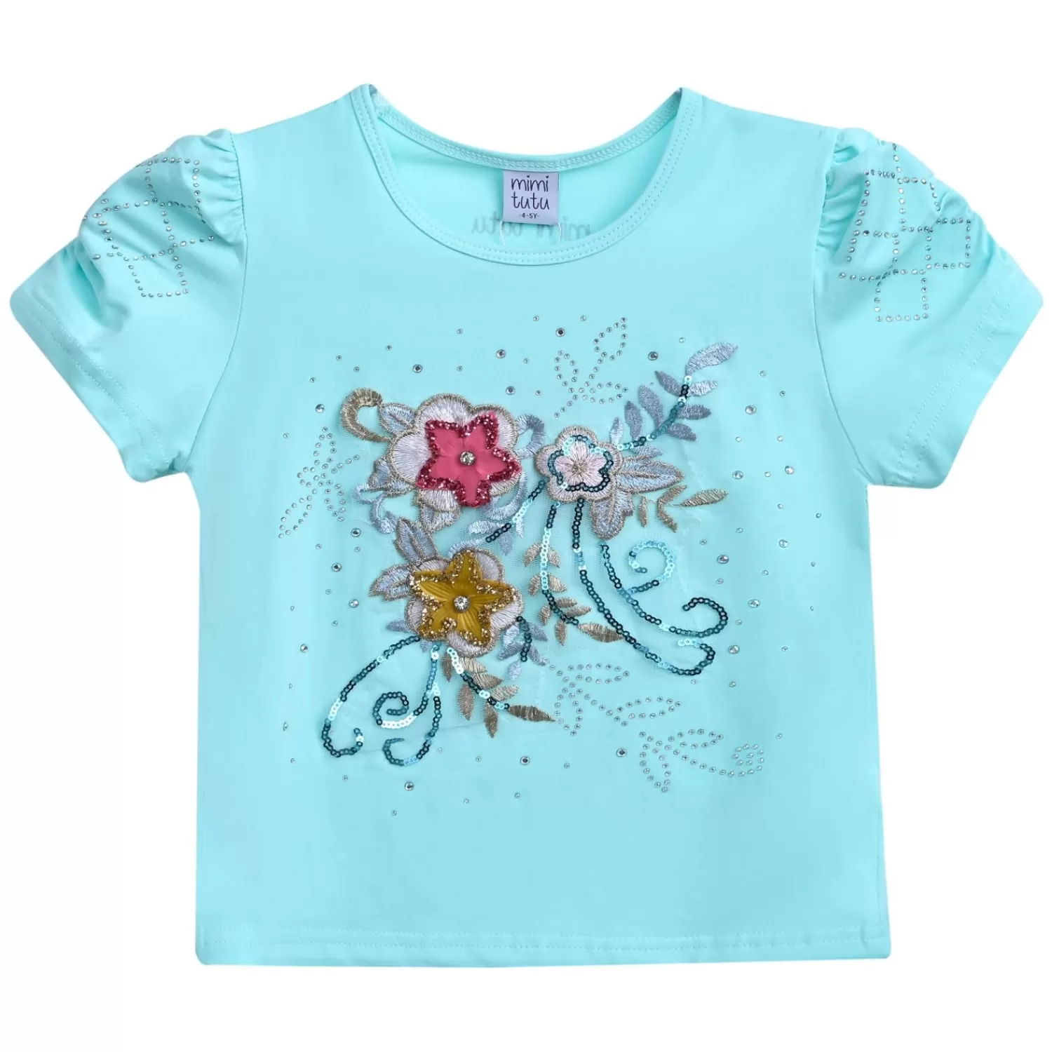 T-Shirts^Mimi Tutu -Mt4201-Flowers-Powder Blue-T-Shirt