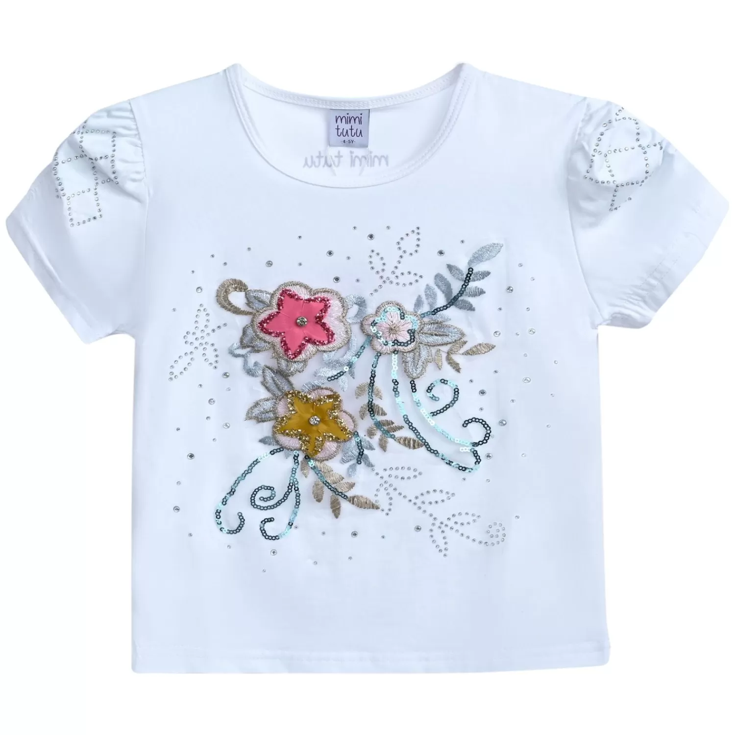 T-Shirts^Mimi Tutu -Mt4201-Flowers-White-T-Shirt