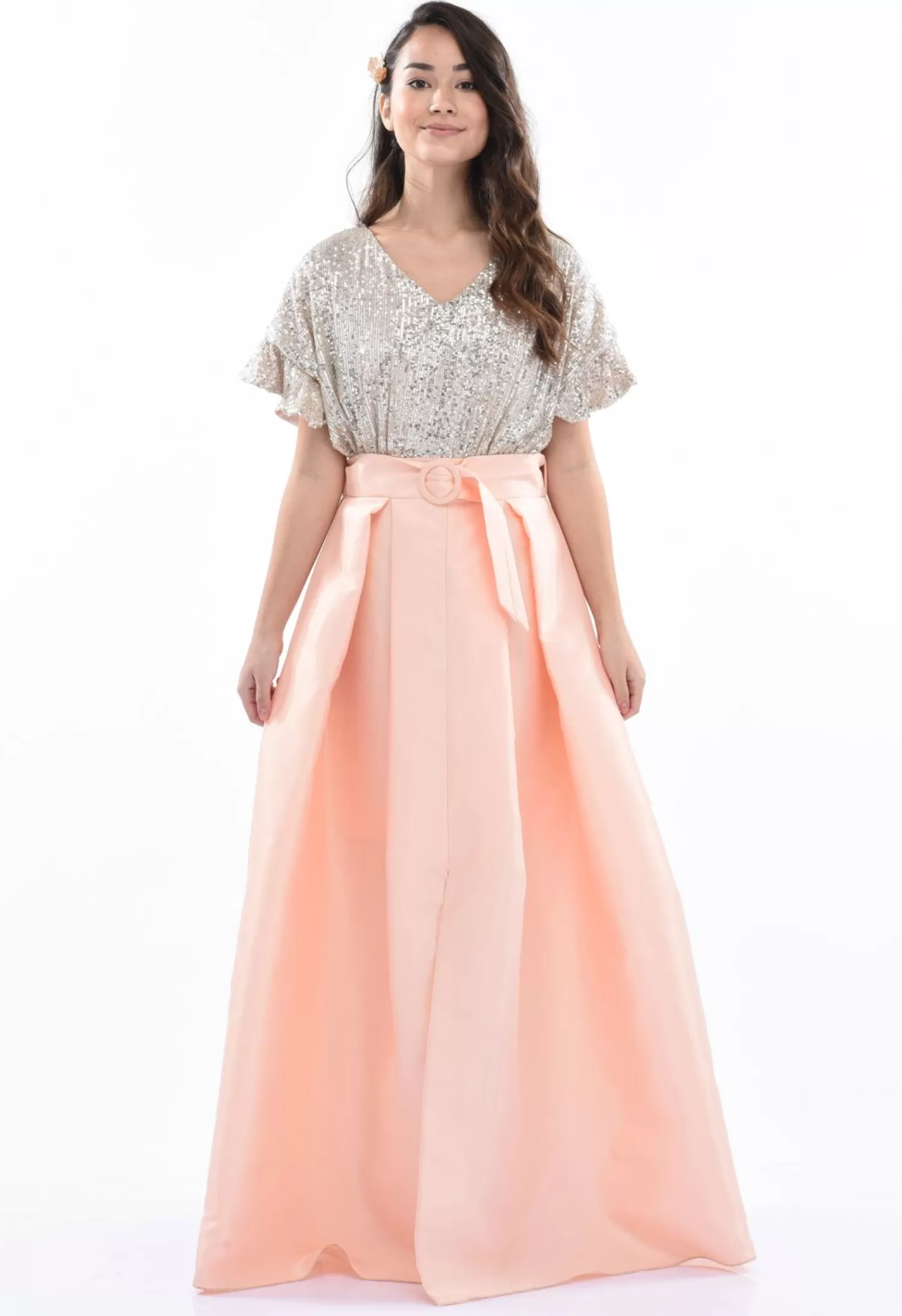 Dresses^Tulleen Peach Arcola Glimmer Tulle Gown Pink