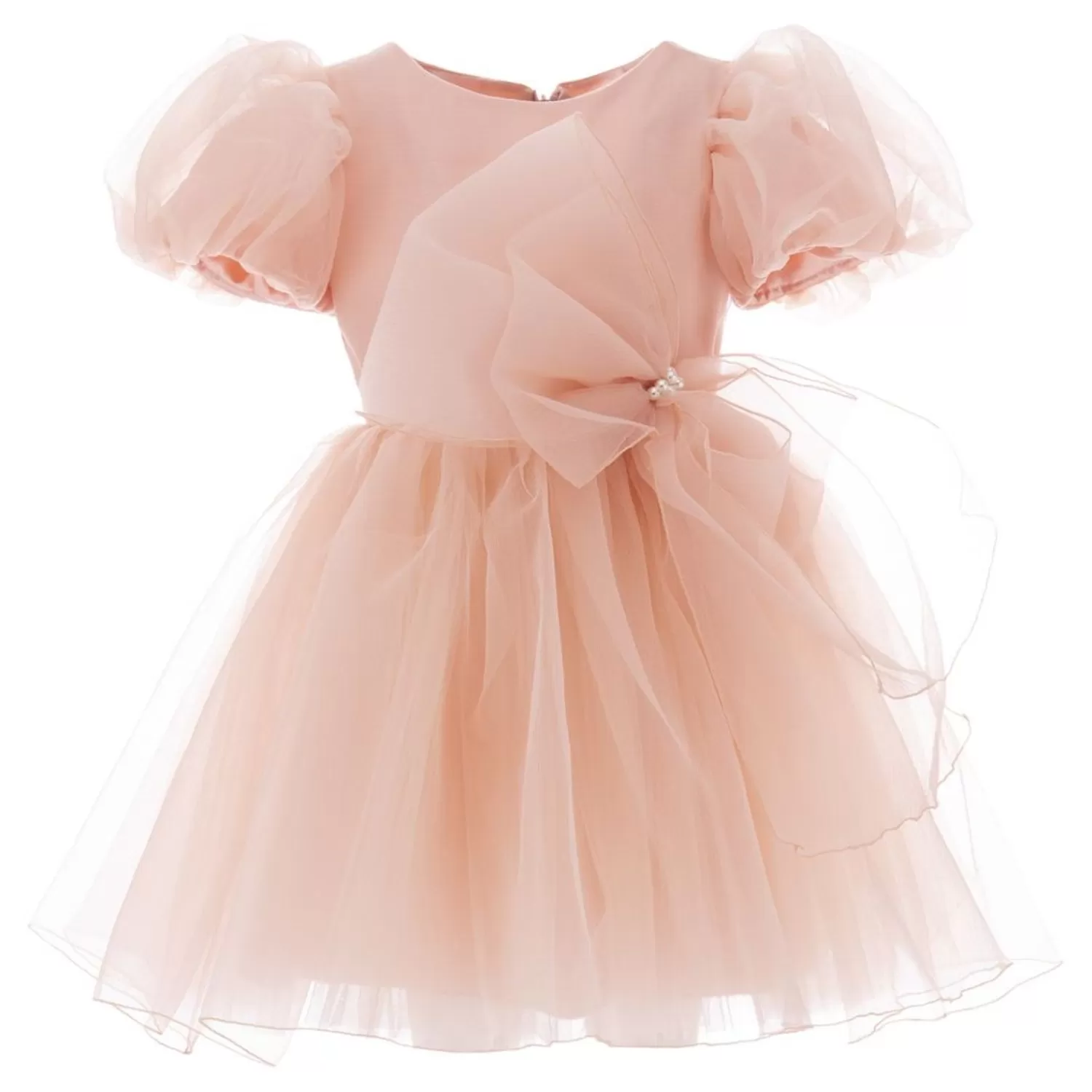 Baby^Tulleen Peach Bow Organza Dress Pink