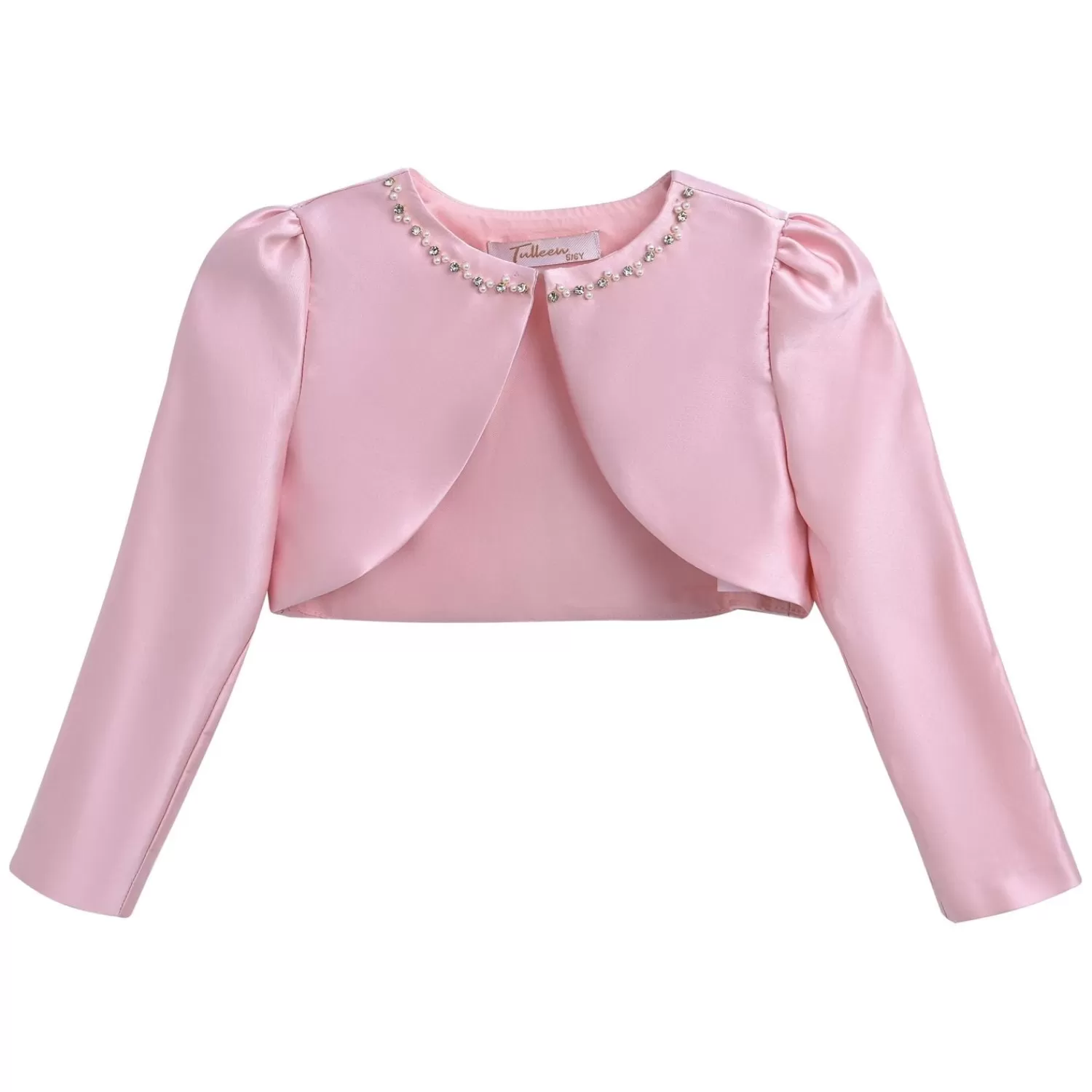 Accessories^Tulleen Peach Cropped Satin Cardigan Pink