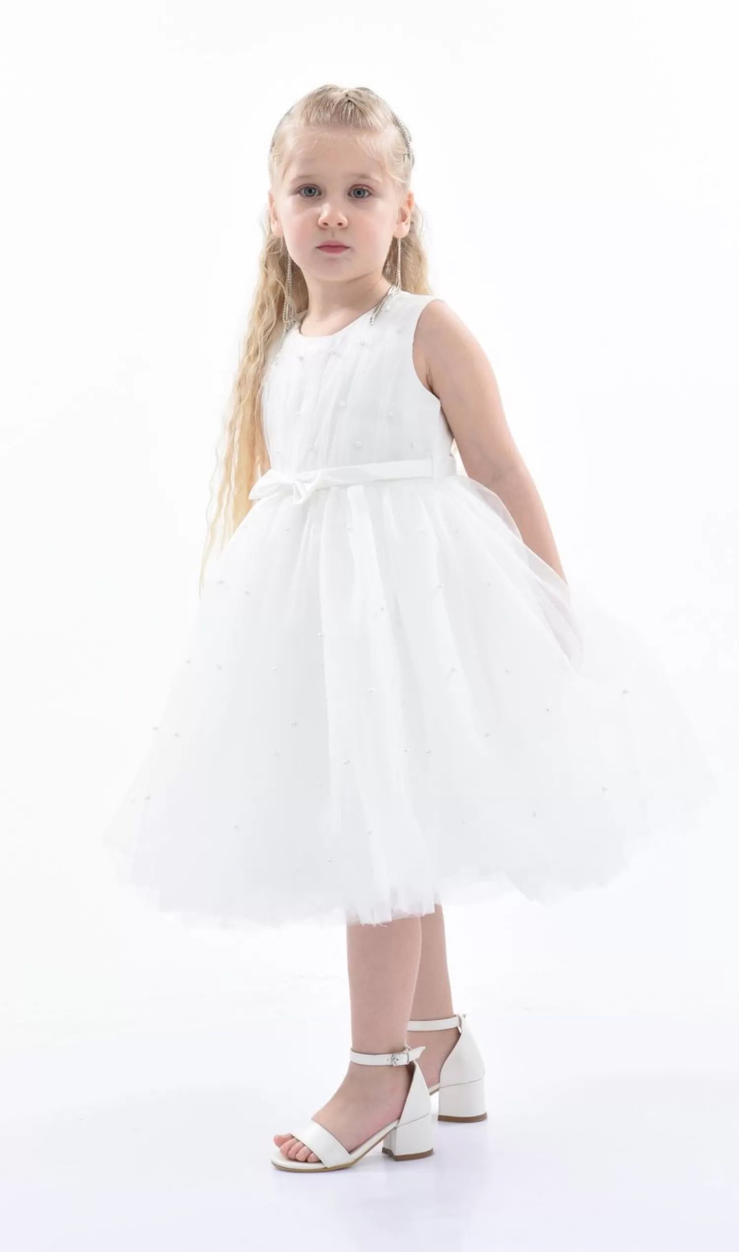 Dresses^Tulleen Pearl Bow Tulle Dress White