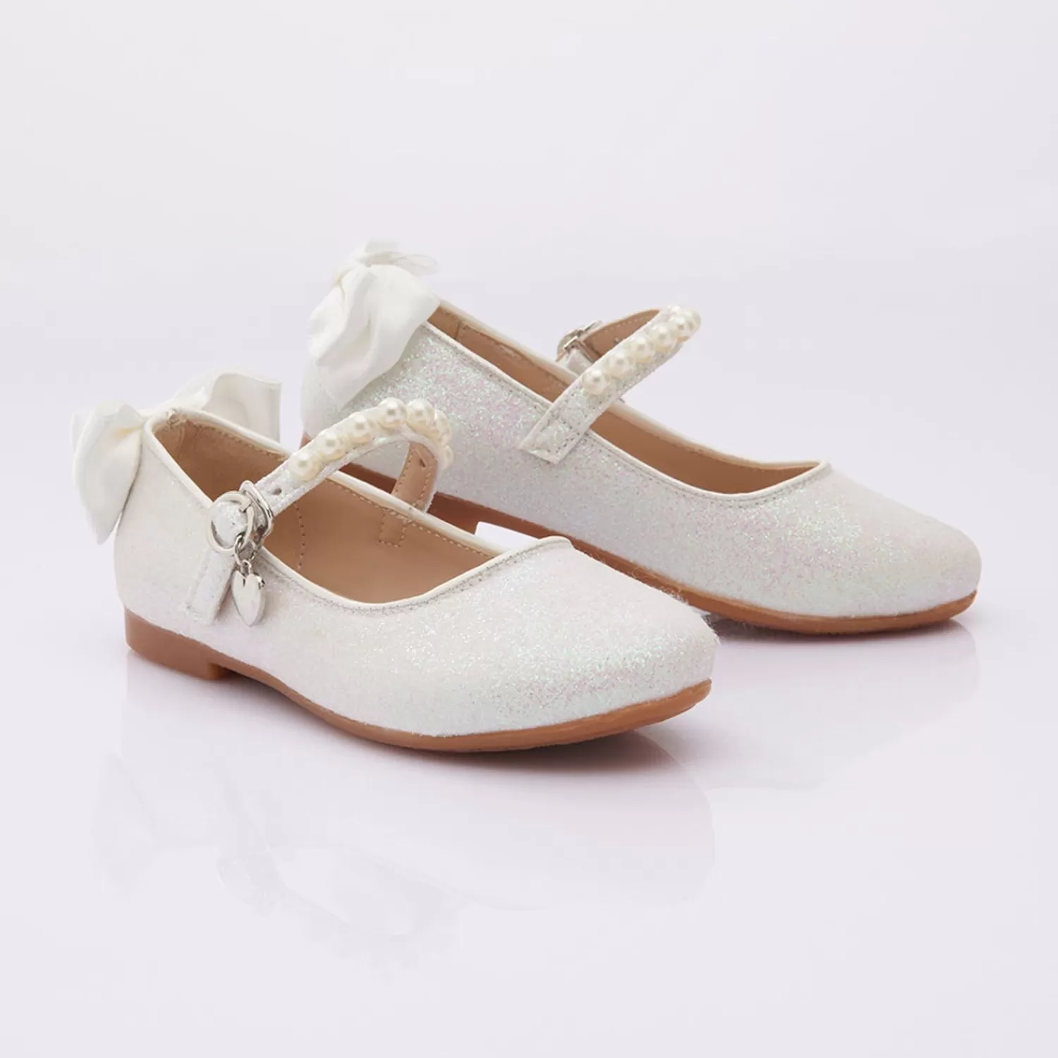 Shoes^Perla Pearl Glitter Bow Flats White