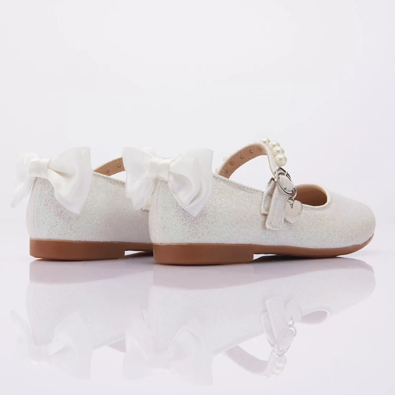 Shoes^Perla Pearl Glitter Bow Flats White