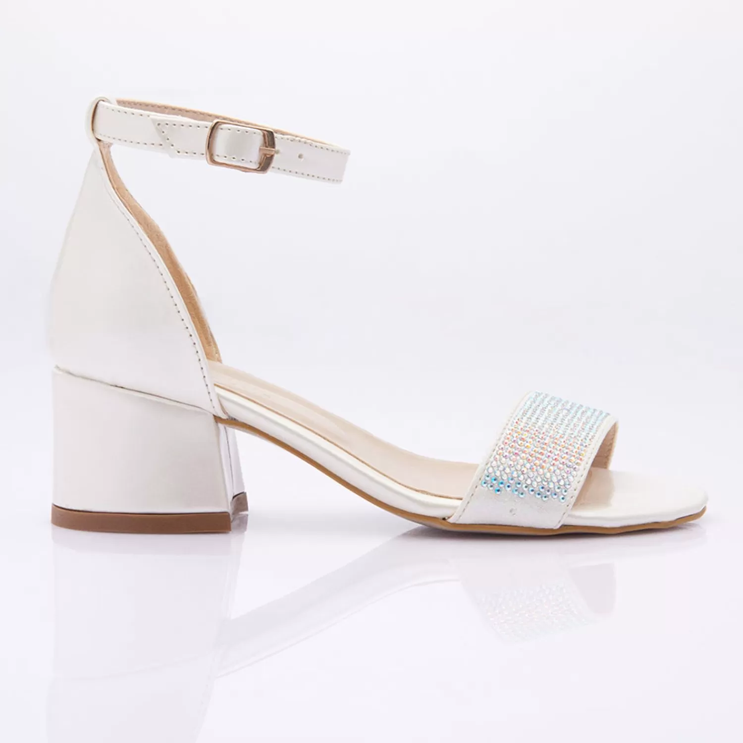 Shoes^Perla Pearl Rhinestone Strap Heels Ivory