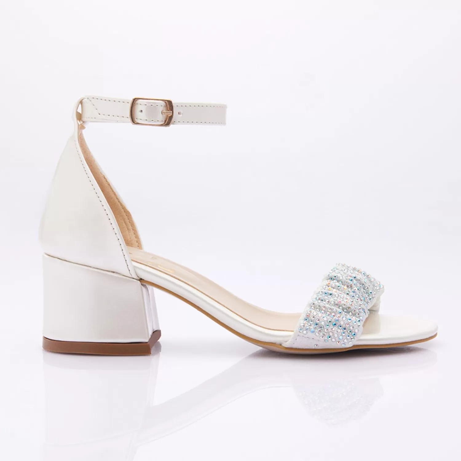 Shoes^Perla Pearl Scrunch Rhinestone Heels Ivory