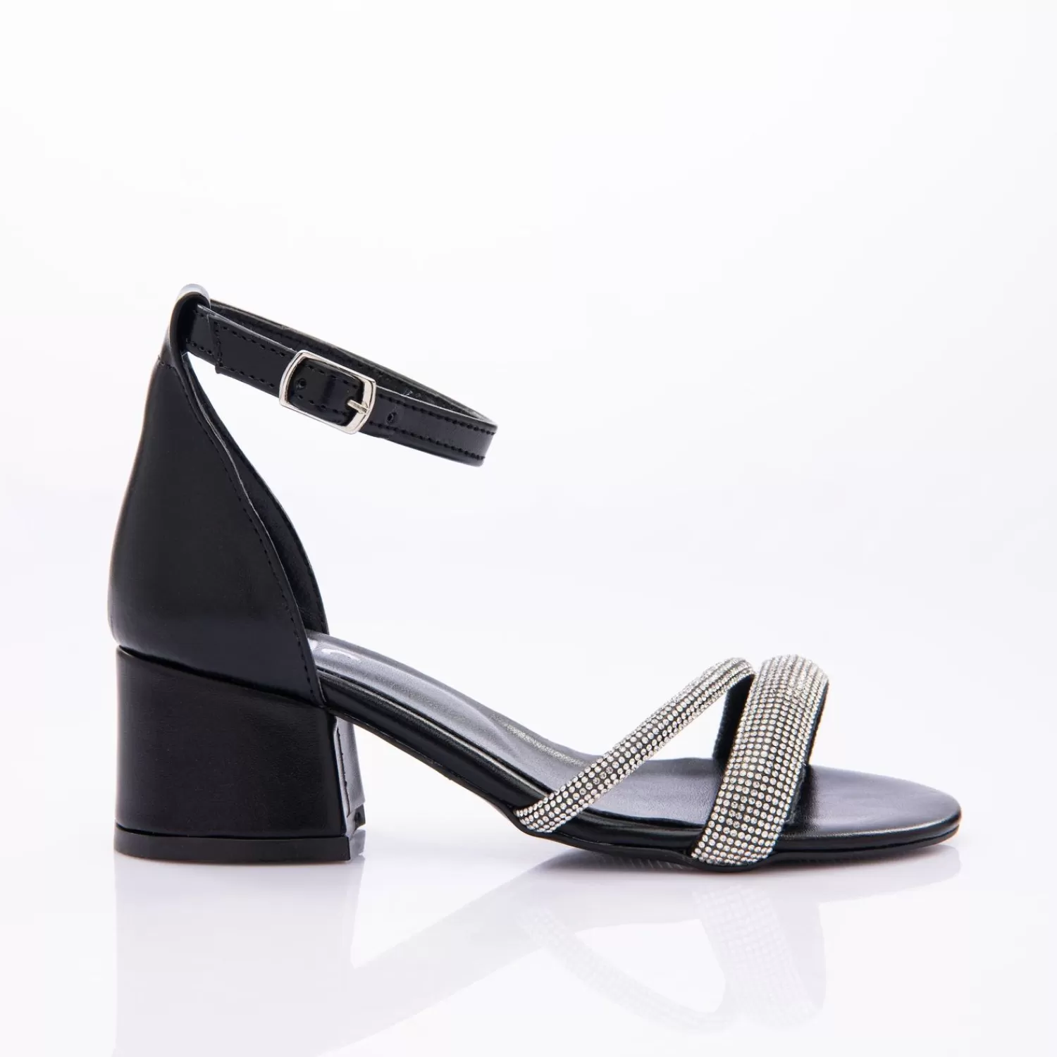 Shoes^Perla -Fn46Pf-Black-Double Rhinestone Strap Heels