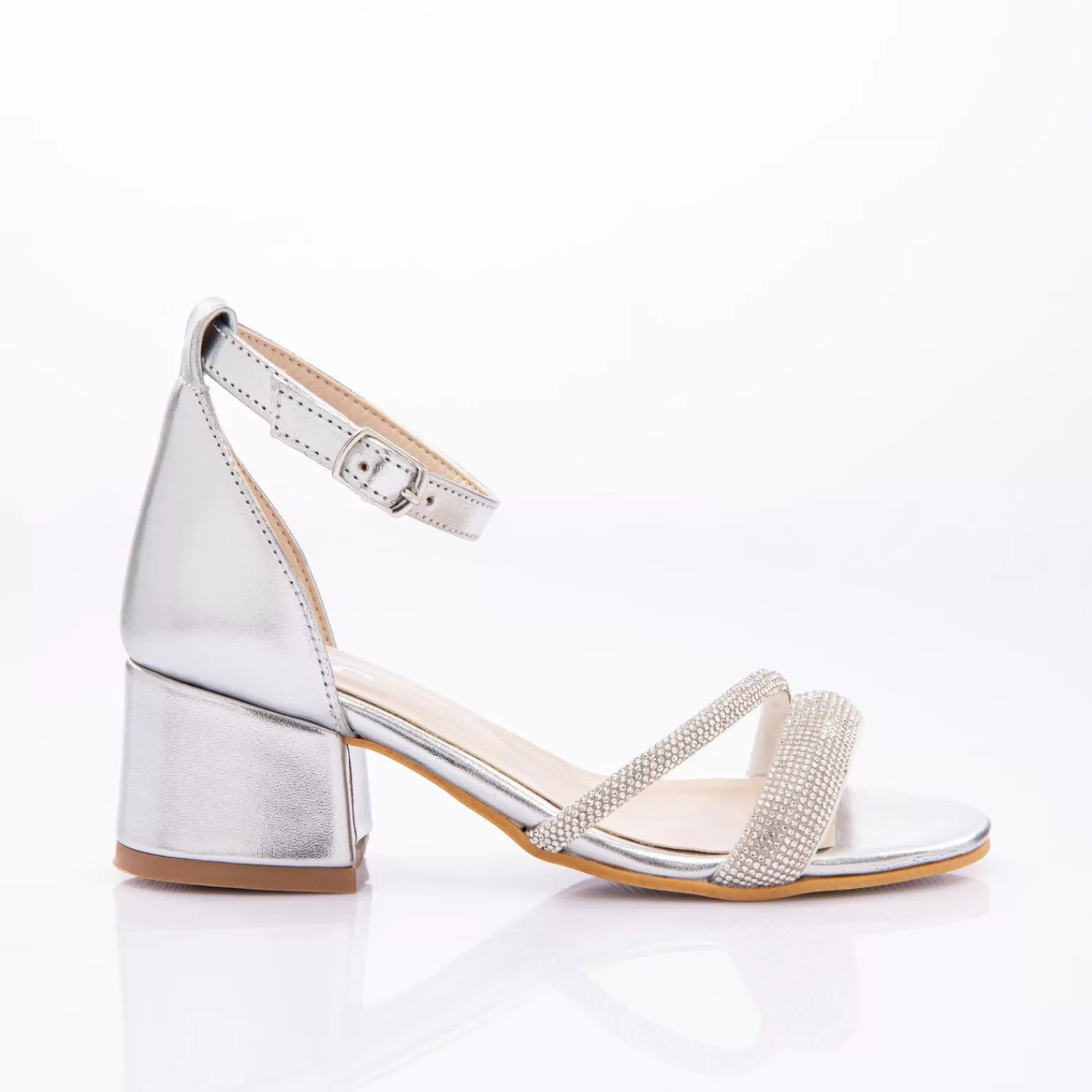 Shoes^Perla -Fn46Pf-Silver-Double Rhinestone Strap Heels