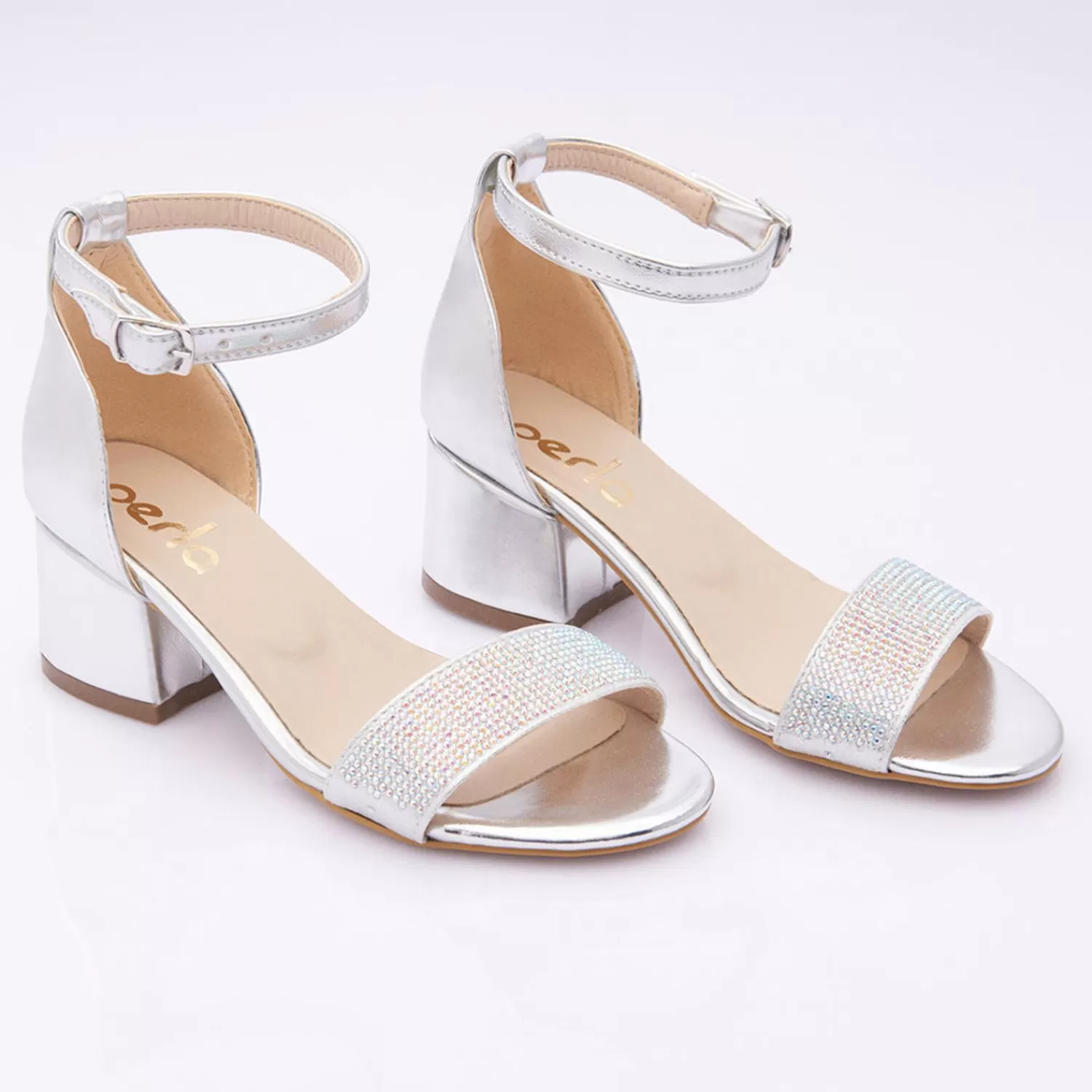 Shoes^Perla Rhinestone Strap Heels Silver