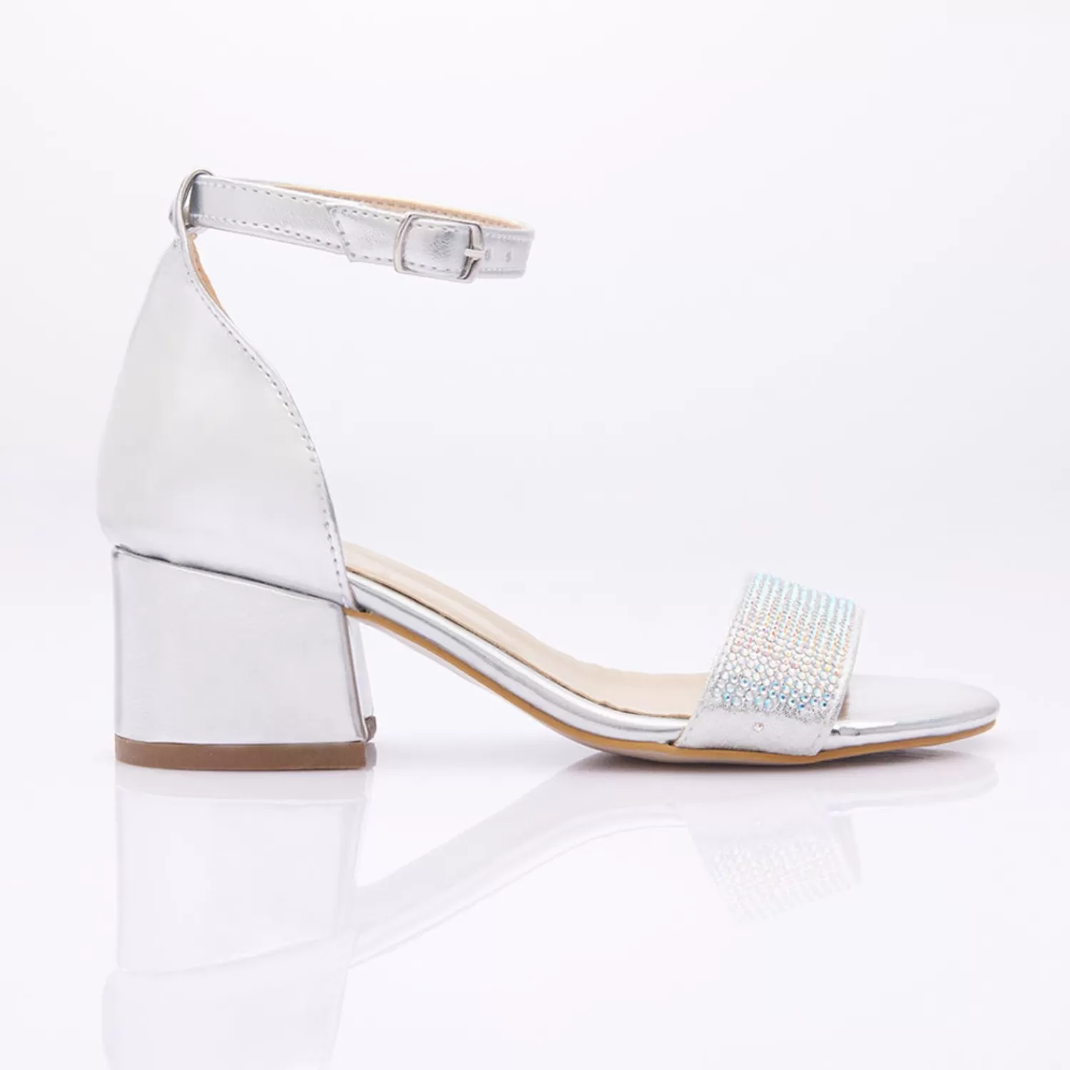 Shoes^Perla Rhinestone Strap Heels Silver