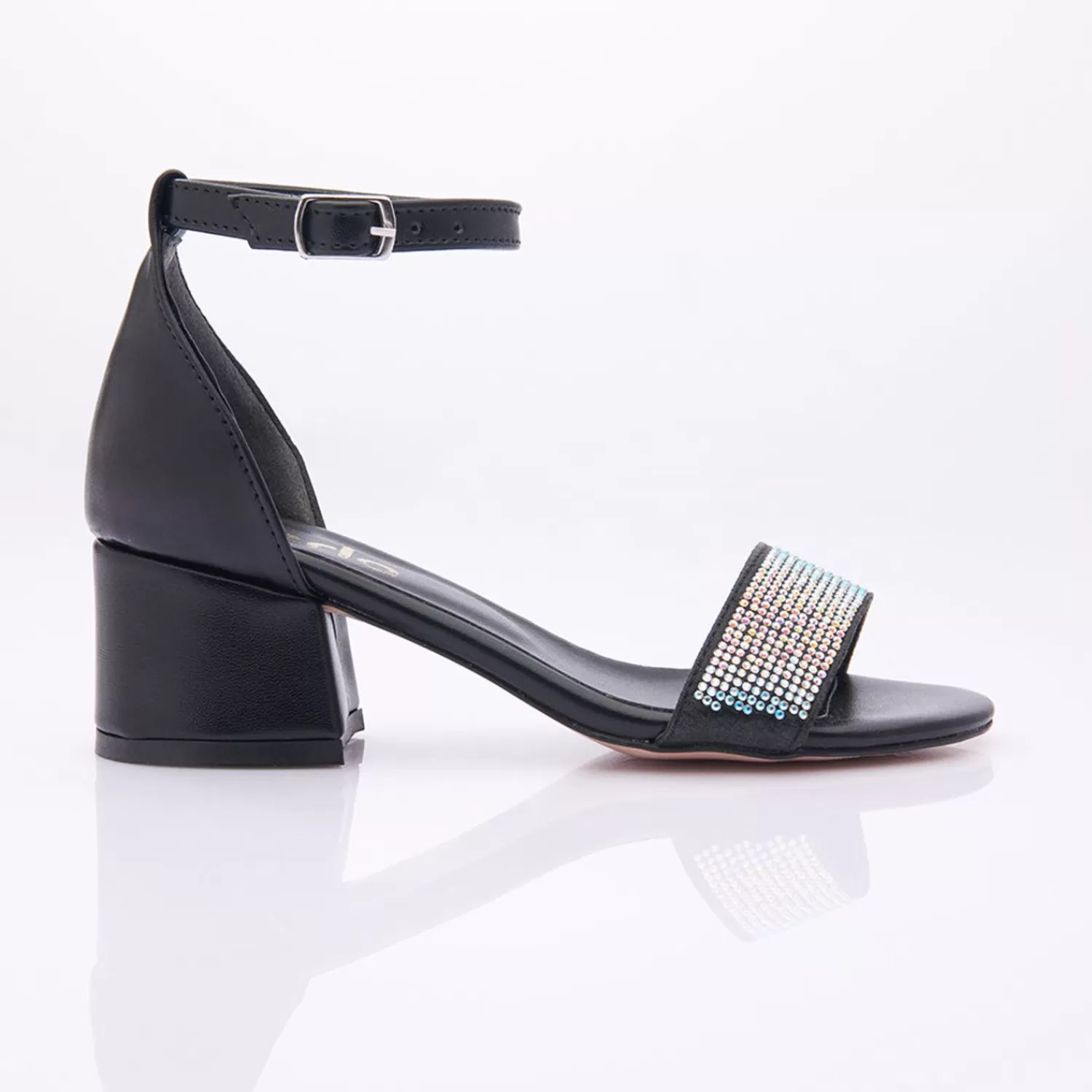 Shoes^Perla Rhinestone Strap Heels Black