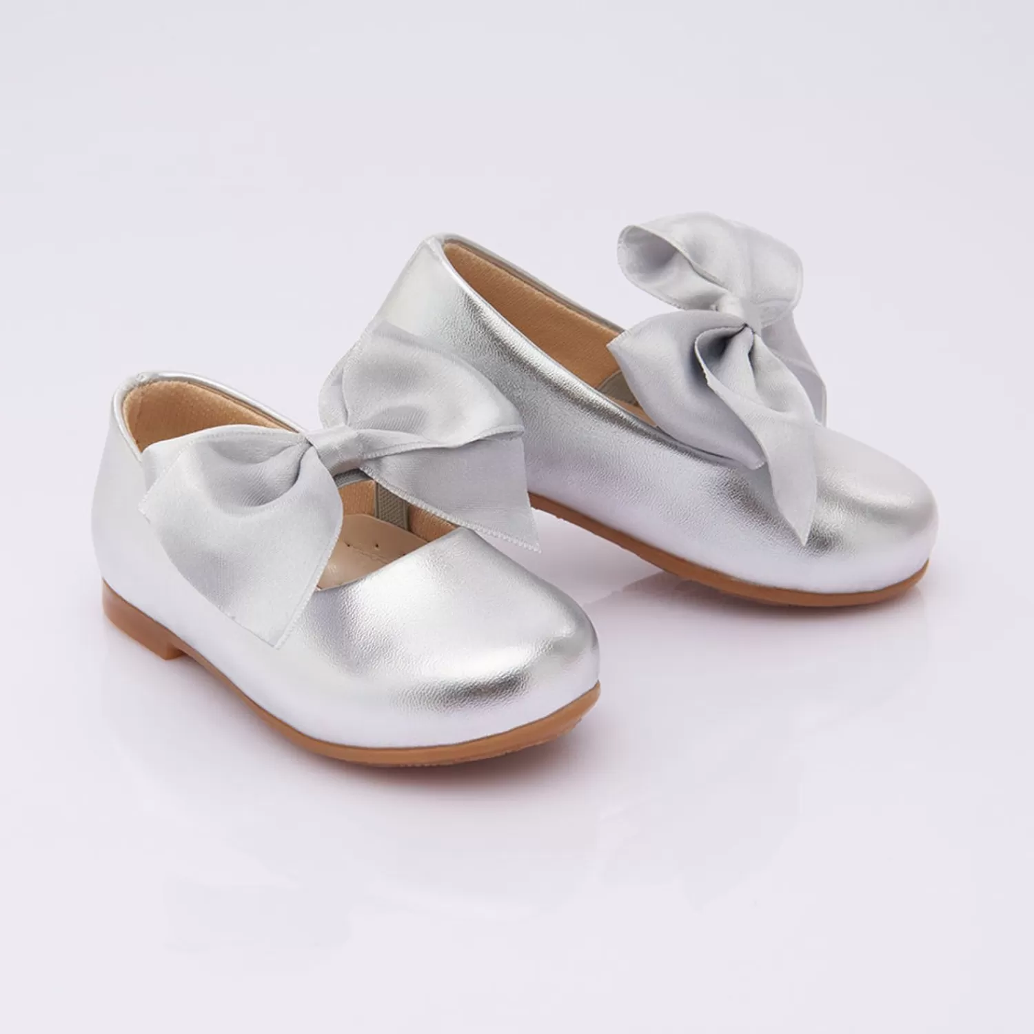 Baby^BANBLU Satin Baby Bow Flats Silver