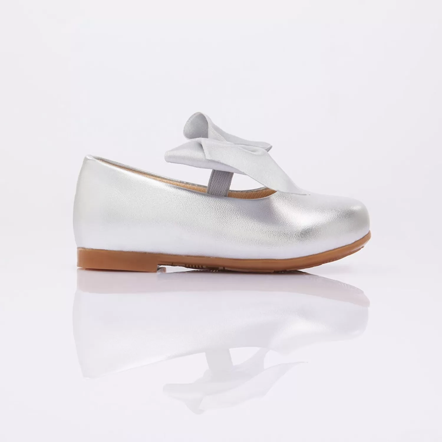 Baby^BANBLU Satin Baby Bow Flats Silver