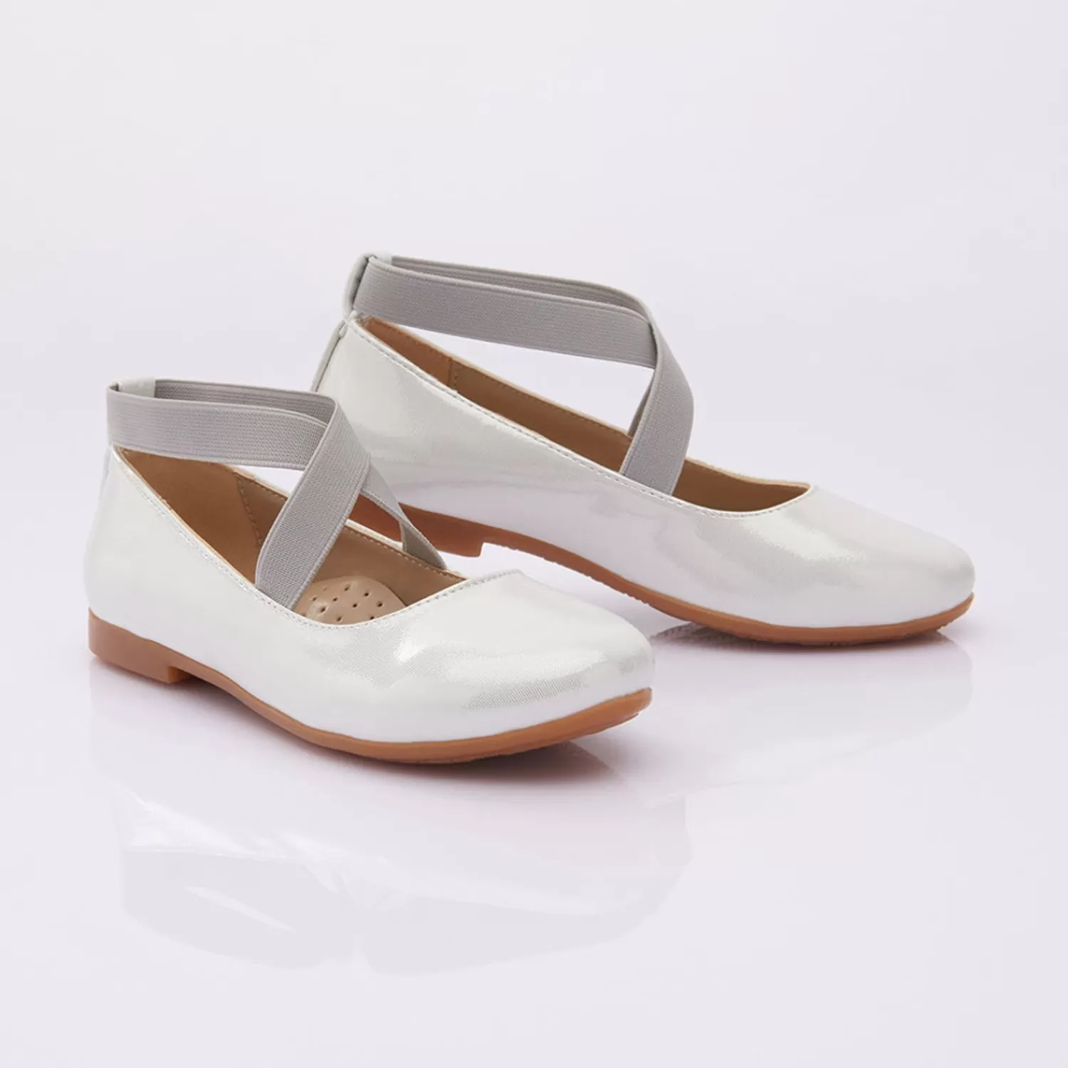 Shoes^Perla Satin Ballerina Flats White