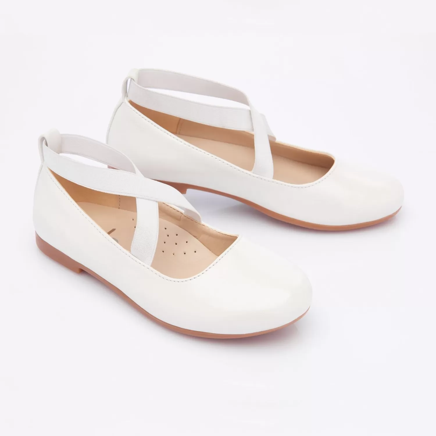 Shoes^Perla Satin Ballerina Flats White