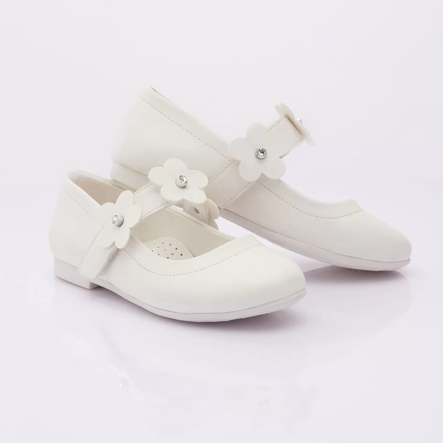 Shoes^Perla Snow Flower Strap Flats White