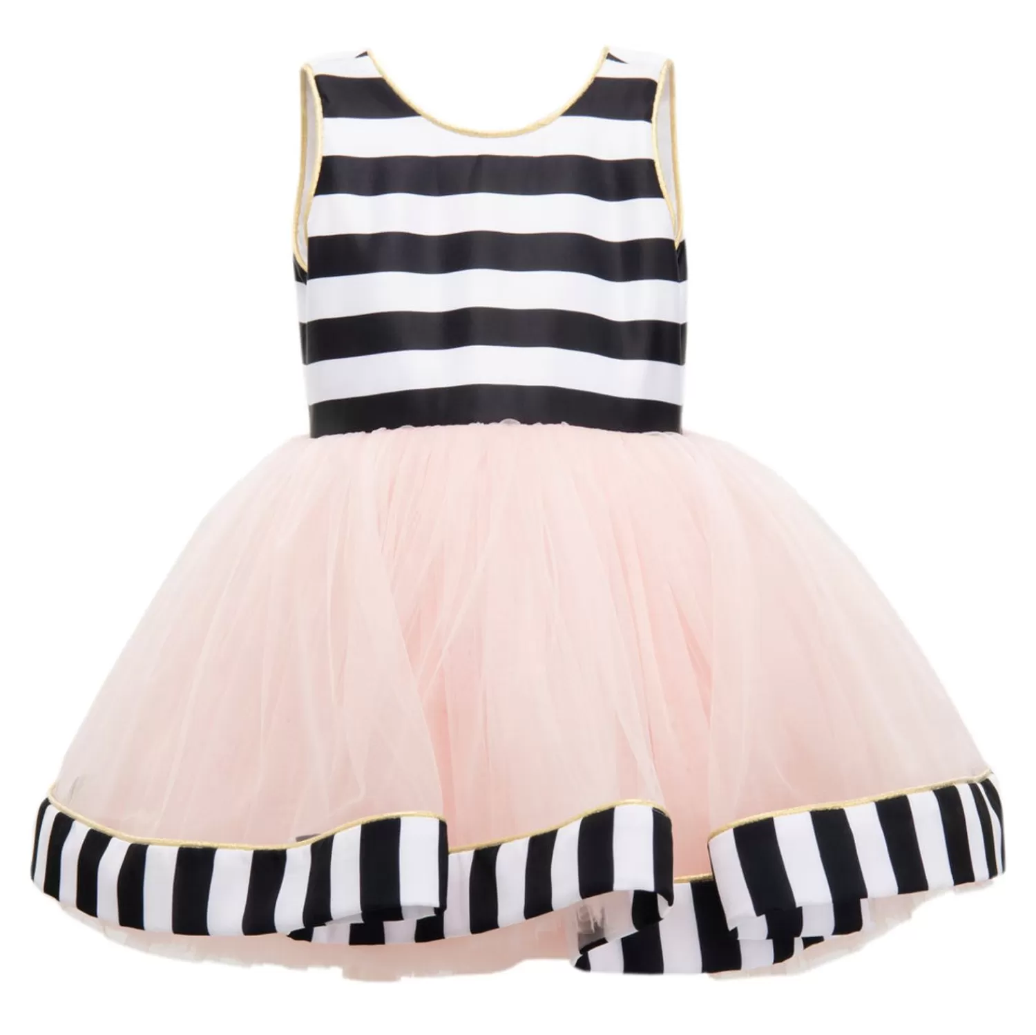 Baby^Tulleen White Striped Sleeveless Tulle Dress Black